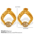 Golden geometric hollow earrings with pavé rhinestones in polished stainless steel - EH540 Geometric Disk Rhinestone Style / Gold