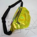 Holographic gold laser fanny pack with dual zippers and adjustable black strap - Starry Gold Laser