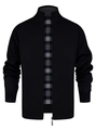 Detailansicht der schwarzen Herren-Strickjacke mit modischem grauem Karofutter innen - M / Schwarz