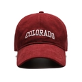 Vintage burgundy cotton baseball cap featuring white Colorado embroidery with a curved brim - Snow Velvet Cotton Wine Red