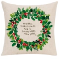 Beige Christmas pillow cover with watercolor holly wreath and festive holiday typography - 45*45cm (No Insert) / Style-16 (Merry Christmas Wreath)
