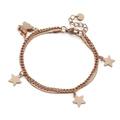 Double-layer rose gold bracelet featuring butterfly and star charms with snake chain - Rose Gold