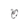 Adjustable vintage snake ring in antique silver finish with red zircon eyes and scales - Red-eyed Punk Snake Ring