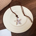 Boho resin starfish pendant necklace with wooden bead and brown cord in lavender hue - Acrylic Starfish Leather Wood (10#)