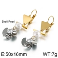 Pendientes de flor espiral bicolor con perla de concha y ganchos dorados geométricos - Oro + Color Acero