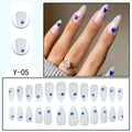 White and blue heart pattern almond shaped press-on nails set with 24 pieces - Blue Heart Milky White (Y-05) / Glue Type