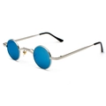 Retro small round steampunk sunglasses with bright blue lenses and silver metal frame - Silver Frame Blue Mirrored C4
