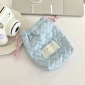 Detail of light blue heart quilted drawstring pouch for camera and small gadgets - Crinkle Heart Light Blue