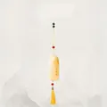 Pale yellow jade-style cat pendant with Life Winner engraving and yellow silk tassel - 1214-4 Yellow Tassel Hanging