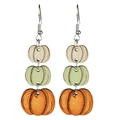 Bohemian Halloween triple tiered wooden pumpkin earrings with gradient fall colors - Triple Pumpkin