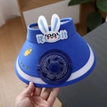 Blue kids sun visor hat with integrated solar fan and cute rabbit design detail - Rechargeable Fan Style / Ice Silk Rabbit Fan-Royal Blue