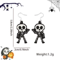 Pendientes de esqueleto negro con purpurina y ganchos plateados para Halloween - Estilo Figura de Esqueleto