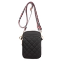 Bolso para móvil en nylon acolchado negro con correa ancha de patrón étnico chic - Negro