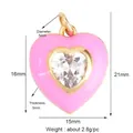 Pink enamel heart pendant with central zircon in gold finish, 21mm height dimension - Pink Heart