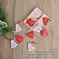 12-piece red and white wooden Christmas tree ornaments set with reindeer and snowflake motifs - Style H