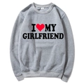 Grey crewneck sweatshirt featuring a bold I Love My Girlfriend print in size M - Light Gray (Pattern 2)
