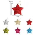Pack of 6 glitter star Christmas tree ornaments in multiple colors, 5cm size with strings - 5cm (Set of 6) / Six Colors