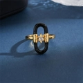 Elegant gold adjustable ring featuring black enamel inlay and a sparkling zircon center stone - Black Ring