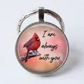 Memorial glass pendant keychain with a red bird and I am always with you quote - Red Cardinal Bird/I am always with you