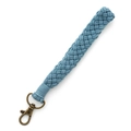 Blue braided cotton wrist strap keychain with vintage bronze metal clasp on white - Standard Type / Dark Cyan