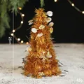 Mini sapin de Noël doré de 25cm avec paillettes blanches pour décoration de table festive - Sapin de Noël Doré