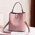 Pink crocodile pattern bucket bag with golden hardware and adjustable strap - Pink Stone Pattern