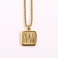 Golden stainless steel box chain necklace featuring a square pendant with embossed letter W - Letter W