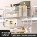 Creamy white bedside storage basket with tissue holder and hooks for dormitory beds - Flagship (Thickened Fine Mesh + Hooks + Tissue Holder) / Cream White