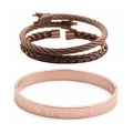 Detail of rose gold Roman numeral bangle with bronze crown rope bracelets set for men - Three-Piece Set / Rose Gold 3-Piece Set