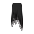 Women's black asymmetrical midi skirt with elegant lace patchwork and smooth finish - XS / Black