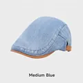 Schiebermütze aus mittelblauem Denim mit braunem Lederschirm und verstellbarem Riemen - Einstellbar (54-58cm) / Mittelblau
