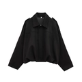 Détails de la veste bomber noire oversize avec texture laineuse et pattes d'épaule au col - S / Hauts / Noir