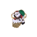 Christmas Santa Claus climbing chimney napkin ring with green gift bag and gold finish - Santa Claus Climbing Chimney