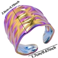 Detail showing 2.0cm height of the iridescent laser-plated stainless steel wave ring - Rainbow