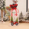 Bolsa de regalo de Navidad para botellas de vino con bordado de tractor y cuadros rojos - Estilo Tractor a Cuadros Rojo y Negro