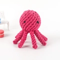 Pink octopus-shaped cotton rope dog toy with woven tentacles for teeth cleaning - Rose Red Octopus