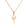 Golden titanium steel necklace with heart-shaped love key pendant on white background - Gold Heart Key
