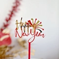 Golden and red acrylic Happy New Year cake topper with mirror finish and fireworks design - Red Gold Fireworks Happy New Year