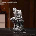 Silberne Denker Skulptur Ornament, 25cm Harzstatue für Heim und Büro Schreibtisch Deko - Silber Stil