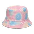 Kids tie-dye bucket hat with cute white hearts and stars pattern in soft pastel colors - 51-52CM(2-4 Years Old) / Pink Heart