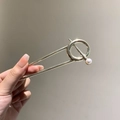 Épingle à cheveux dorée en U au design géométrique minimaliste avec perle - Anneau Double Branche (49#) / Or
