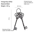 Vintage decorative cast iron keys in dark grey finish with ornate hollow carvings - 8782 New Pair of Keys with Ring