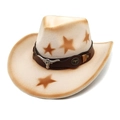 Retro western cowgirl hat in beige felt with star prints and metal bull head emblem - M(56-58cm) / Beige