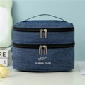 Dunkelblaue zweilagige Kulturtasche mit wasserfestem Stoff und praktischem Tragegriff - Marineblau
