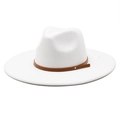 Classic white wool fedora hat with wide brim and brown leather band detail - M (56-58cm) / White