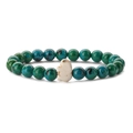 Detail of beaded elephant bracelet with turquoise stone beads and white elephant charm - Chrysocolla