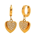 Golden heart drop earrings with white zircon inlay and double-layer 18K gold plated finish - Zircon Heart Ear Buckle / Gold