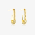 Elegante goldene Sicherheitsnadel-Ohrringe mit glitzerndem Zirkon für moderne Mode - 925er Silber / 18K Gold