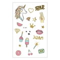 Waterproof unicorn temporary tattoo sheet EC-661 with colorful glitter hearts and stars - EC-661 (Unicorn)