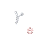 S925 sterling silver curved earring with seven round zircons and screw ball back - Silver-White Zircon